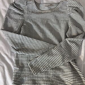 LOFT White and Blue Striped Long Sleeve Crew Neck Blouse